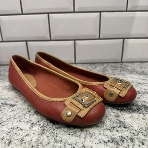 Gianni Bini Flat Red Tan Buckle - size 7.5 M Woman Leather Slip On Work Business